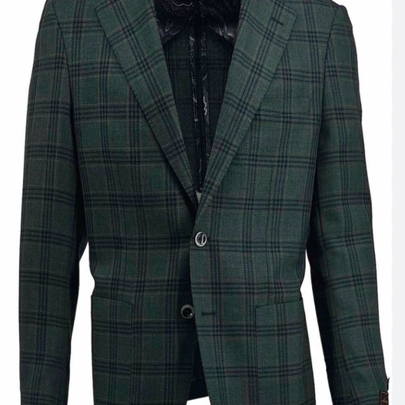 Tiglio Luxe Other - Tiglio Luxe Hunter Green w/Black Windowpane Veneto Wool | EUC | Sz 42R